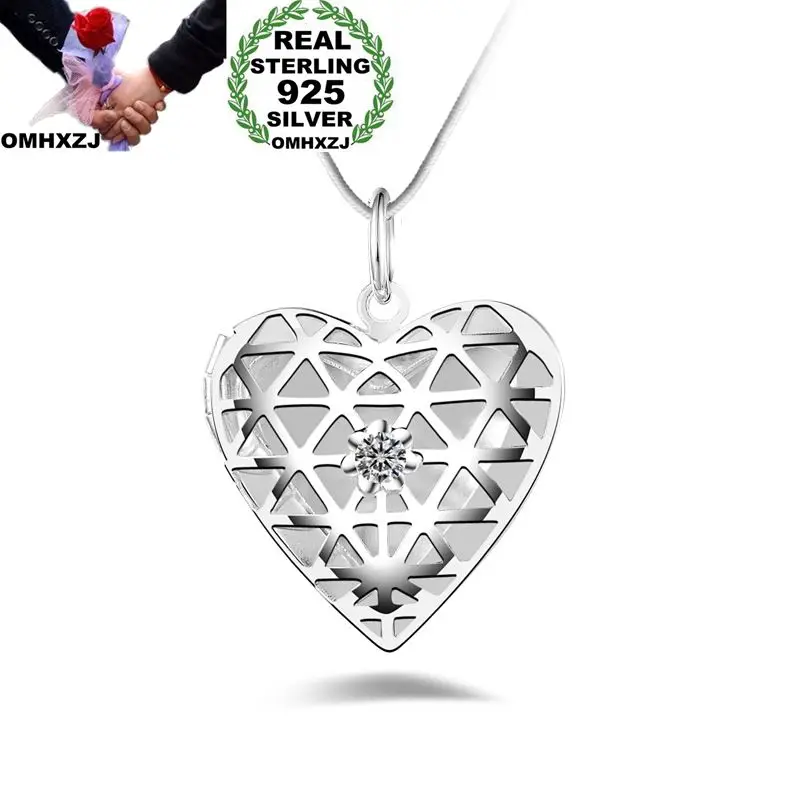 

OMHXZJ Wholesale Personality Fashion OL Woman Girl Gift White Heart AAA Zircon 925 Sterling Silver Charm Pendant Necklace CH69