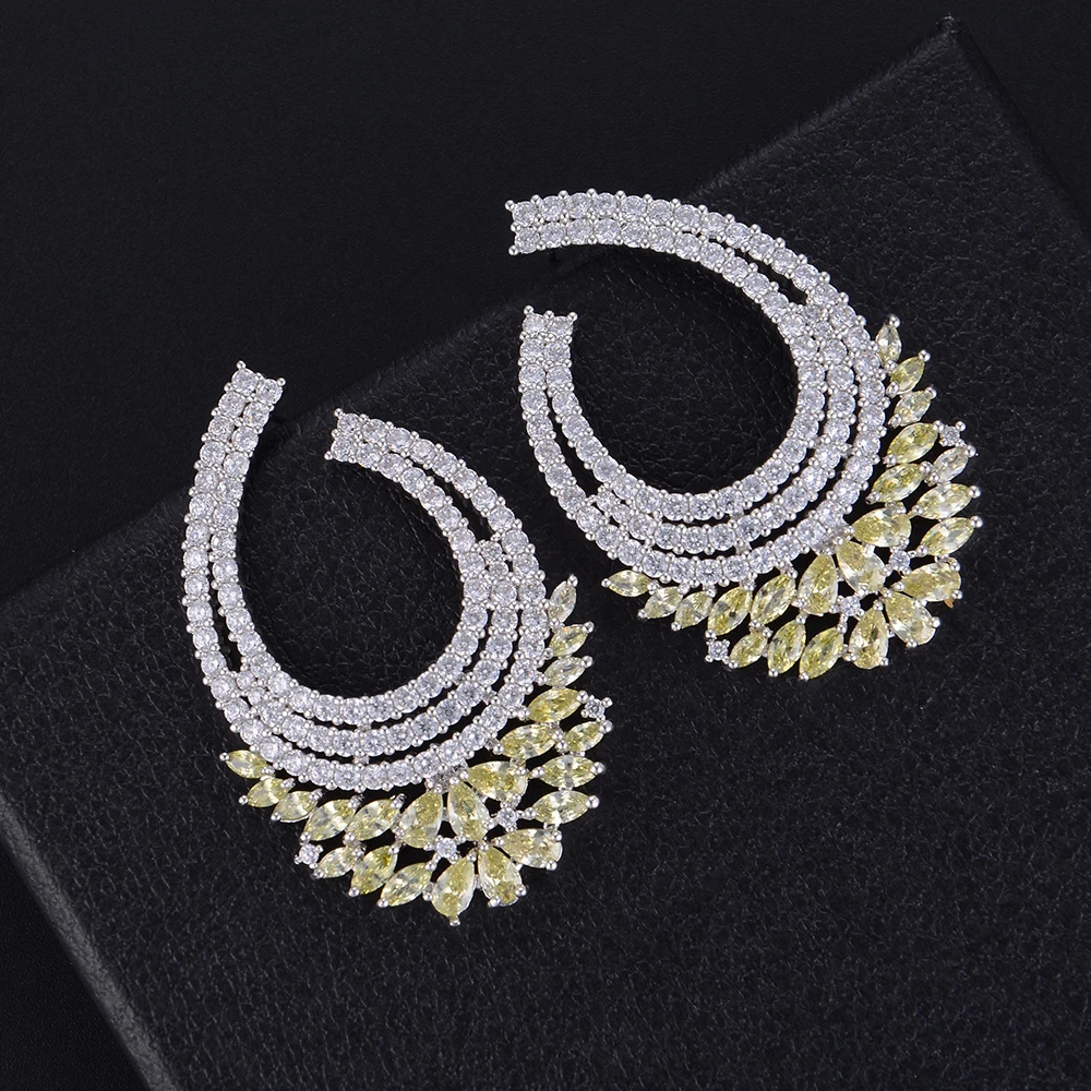 

Siscathy 49*32mm Trendy Full Micro Cubic Zirconia Geometric Stud Earrings For Women Fashion Jewelry pulseras mujer moda 2019