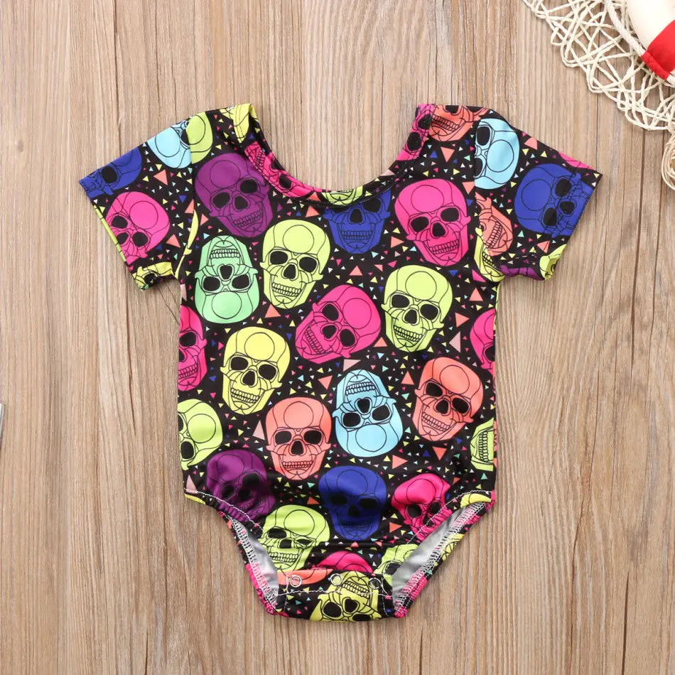 Newborn Baby Girls Boys Romper Skull Pattern Cartoon Jumpsuit Cotton Clothes Outfits Summer US Stock | Детская одежда и обувь