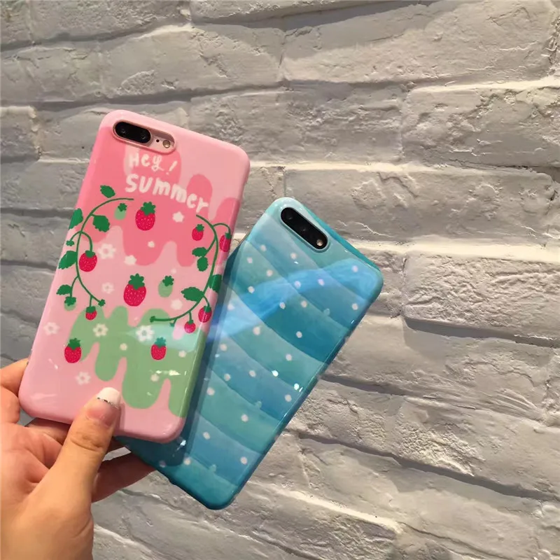Прекрасный розовый клубника с рисунками фруктов для iPhone 6 S свежий летний синий