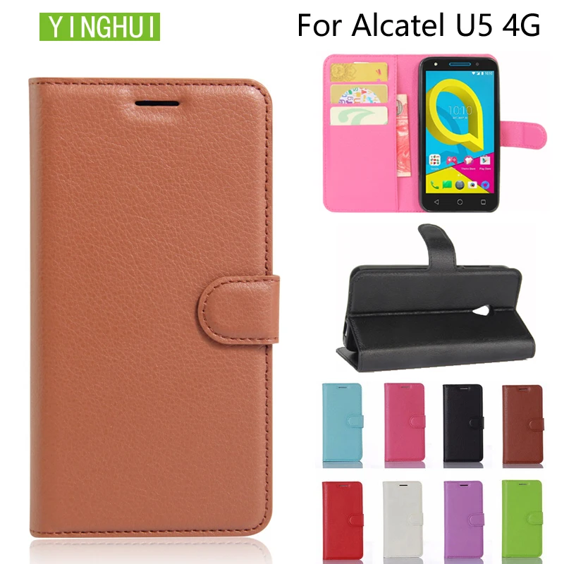 

Модный кожаный чехол с текстурой личи для Alcatel U5 4G OT5044 5044D, флип-чехол с магнитной застежкой, Стильный чехол-бумажник с подставкой для Alcatel U5 4G