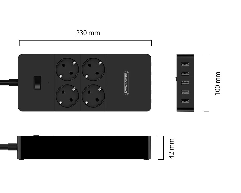 45.99 Сетевой фильтр NTON, умный сетевой фильтр, мульти разъем, 5 разъемов USB, сетевой Protector-1.5m, сетевой шнур, зарядное устройство, адаптер для Hom - Цвет: 45.99
