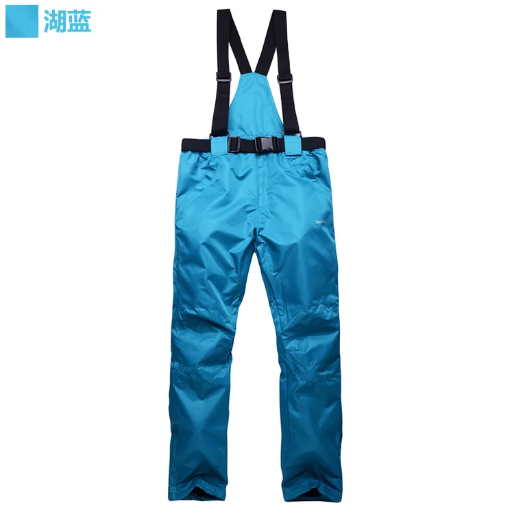 Lake Blue Новые зимние толстые теплые лыжные штаны для мужчин и женщин, ветрозащитные водонепроницаемые штаны на подтяжках, зимние сноубордические брюки размера плюс - Цвет: Lake Blue