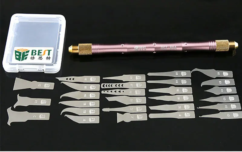 BST-69A двойного назначения ручка с 27 шт. ножи ремесло режущий нож DIY резной нож процессор BGA чип инструмент для удаления Прай нож для Mobil - Цвет: Pink
