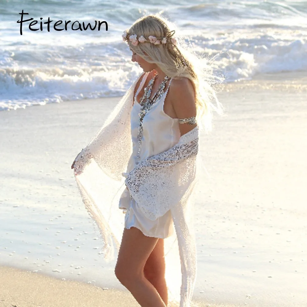 Feiterawn 2018 для женщин летние с длинным рукавом ажурное платье See Through однотонные