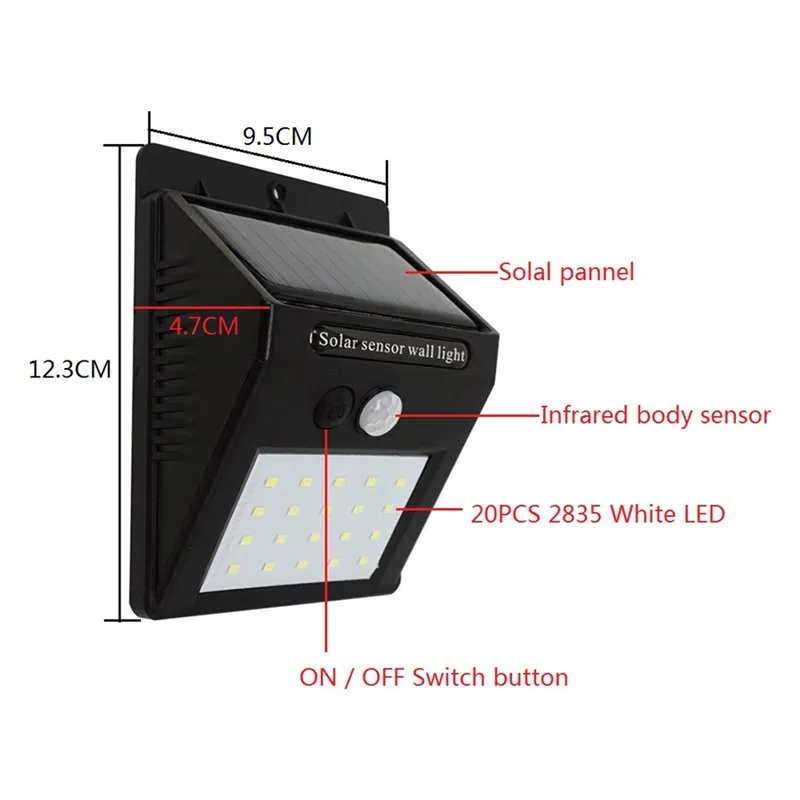 Солнечная энергия светодиодный солнечный свет наружный настенный светильник