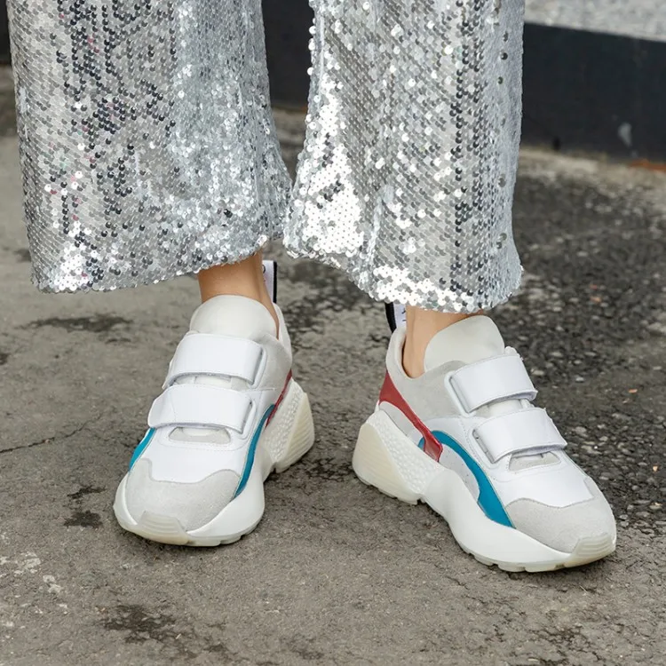 Buono Scarpe/женские кроссовки с радужной шнуровкой; фирменный дизайн; женская обувь на толстой подошве; спортивные кроссовки на танкетке из натуральной кожи
