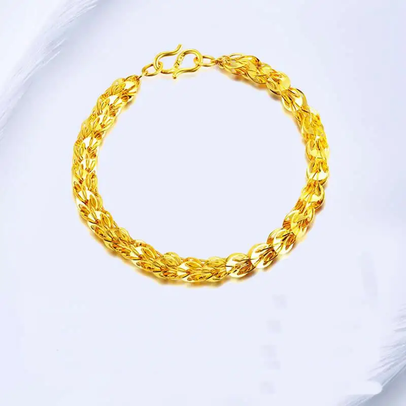 Аутентичный 999 желтый золотой браслет/24K желтое золото тяжелый дизайнерский