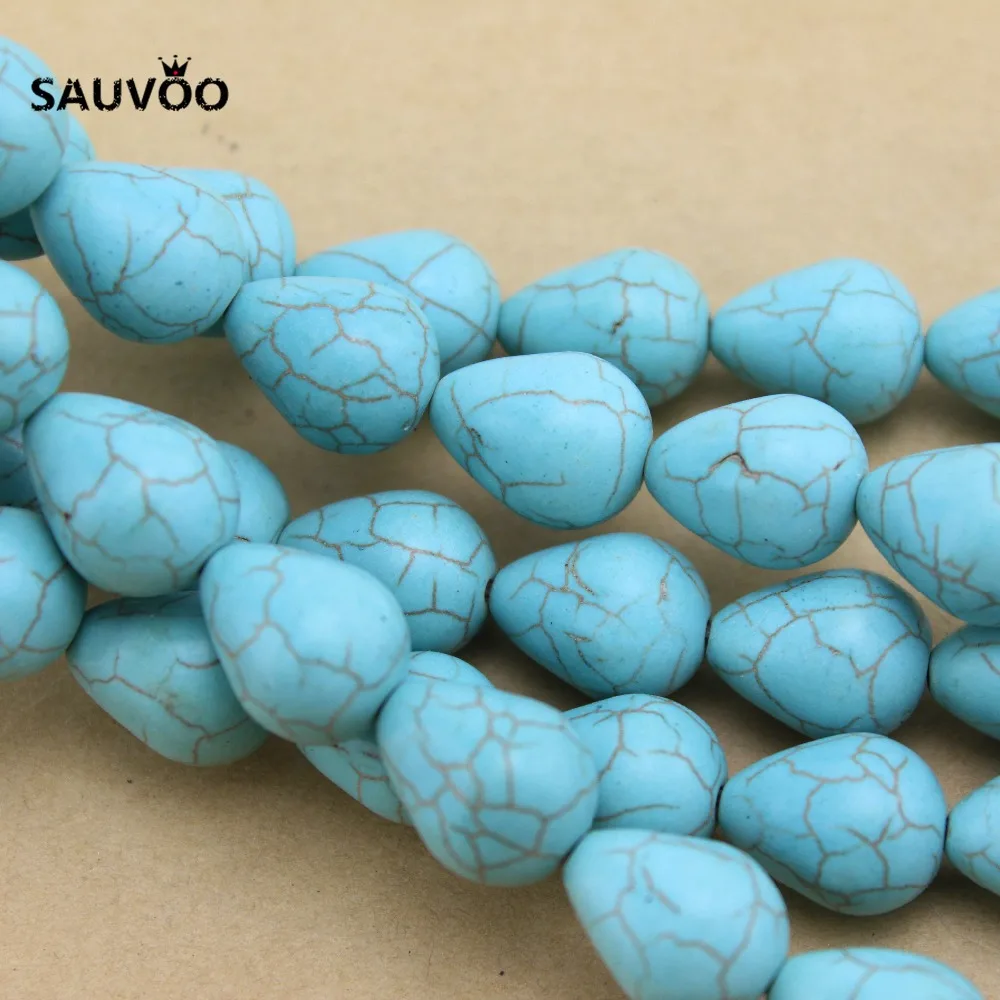 SAUVOO 25 шт Bhemian стиль натуральный Синий Teardrop Howlite каменные бусины Свободные