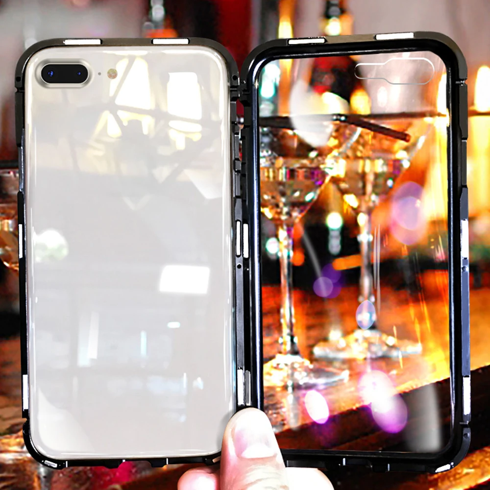 Чехол с магнитной адсорбцией для iPhone XS Max XR 7 8X6 S 6 S Plus, полный Чехол с откидной крышкой, металлический бампер+ Противоударная сумка из Tmpered стекла
