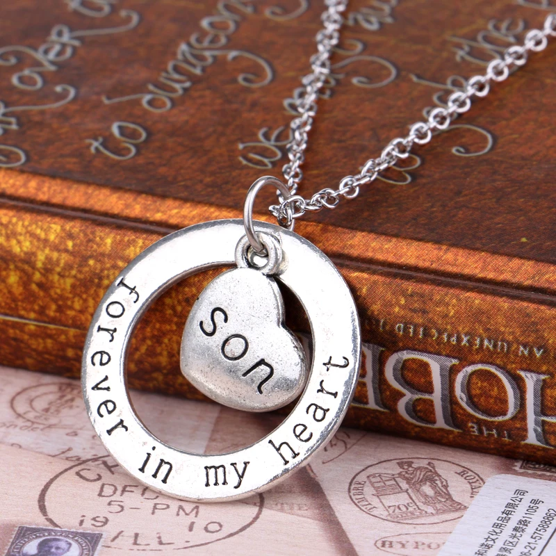 

24PC/Lot Chic Jewelry Son Forever In My Heart Pendant Necklace Parents Family Love Warm Choker Collar Birthday Party Gift Bijoux