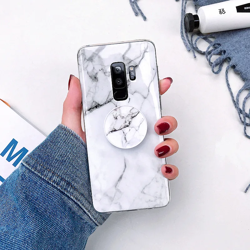 Модный мраморный чехол для телефона samsung S7 S8 S9Plus, чехол с держателем-подставкой, силиконовый чехол для samsung S10 Plus Note 8 Note 9