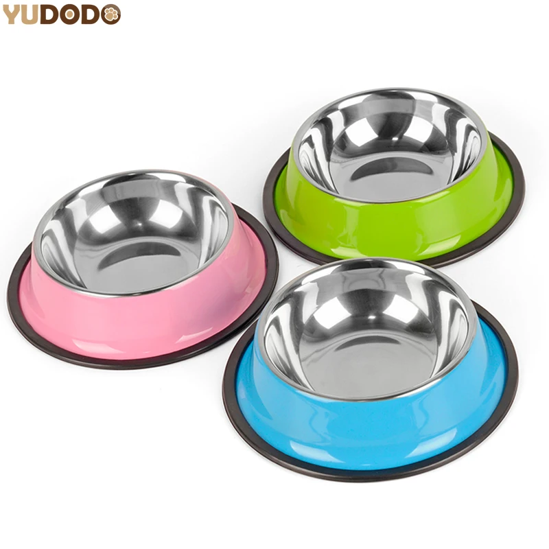 1pc Stainless Steel Pet Bowls for Dog Blue Pink Green Puppy Cats Food Water Feeder Pets Feeding Dishes Dogs Bowl S/M/L