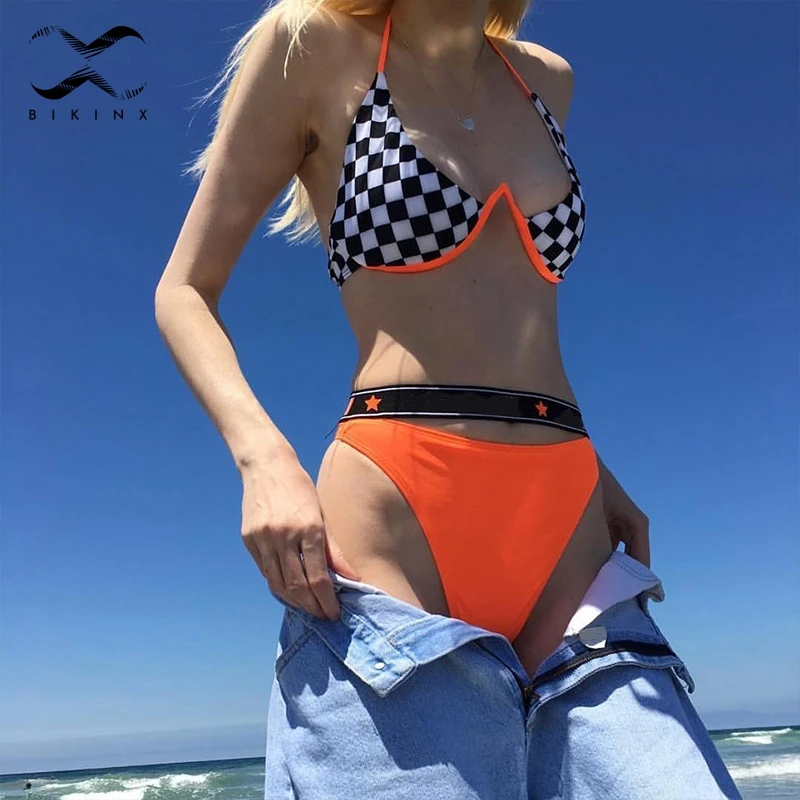Bikinx плед мягкий бюстгальтер микро бикини 2018 Высокая талия купальники женские