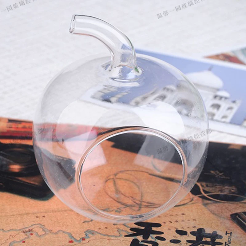 Прозрачная стеклянная ваза в форме яблока ручной работы гидропонная зеленая