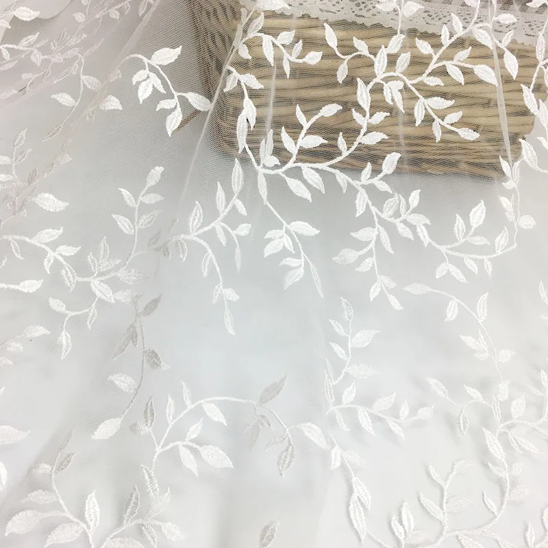 

1 Yard White Leaves Wedding Dress Embroidery Lace Fabric Bridal Gown Lace Trims For Clothing Sewing Mesh French Lace Trimmings