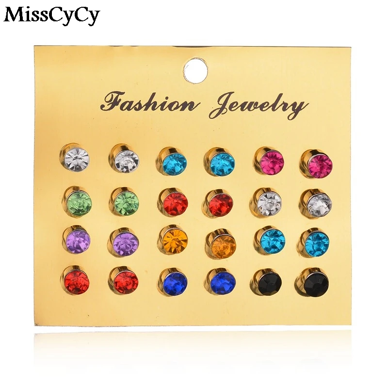 MissCyCy в виде бабочек новинка 12 пар/компл. красочные Кристальные серьги пирсинг