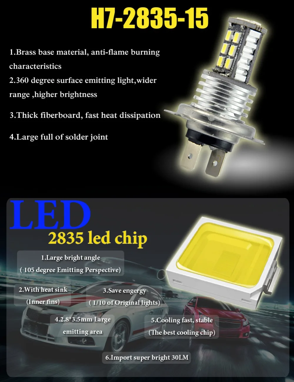 AutoEC 2 шт. H7 15SMD 2835 LED 64210 автомобиль авто DRL Противотуманные ходовые фары лампа DC12V