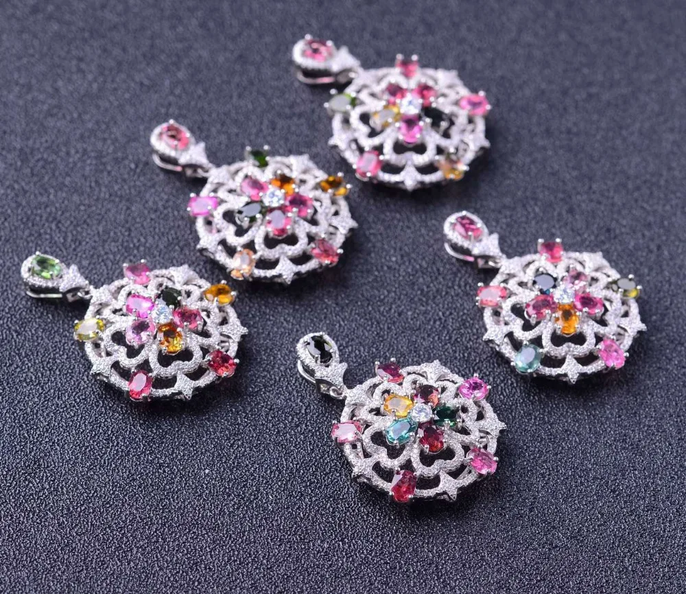 Женский кулон из серебра 925 пробы с разноцветным турмалином|jewelry necklace pendants|jewelry