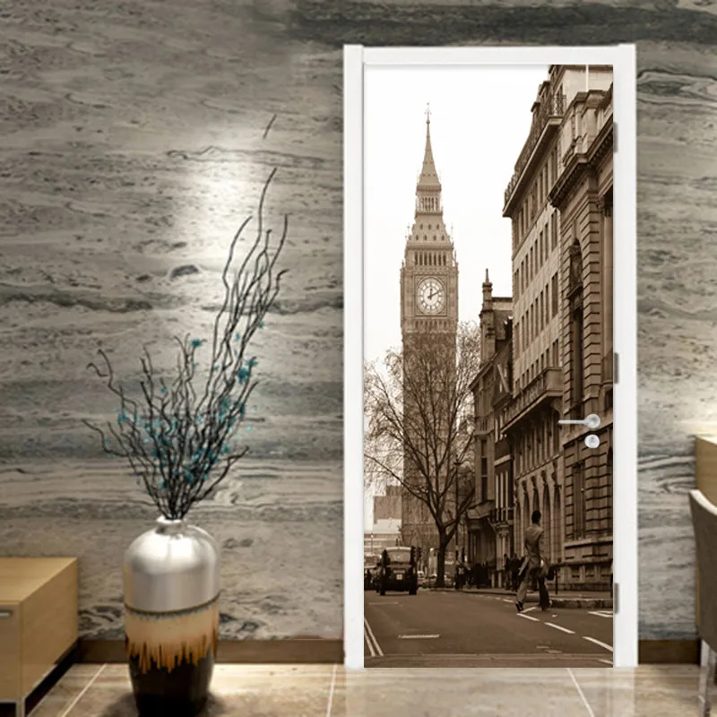 Наклейка 3D Городское здание ретро обои ресторан гостиная домашние дверные