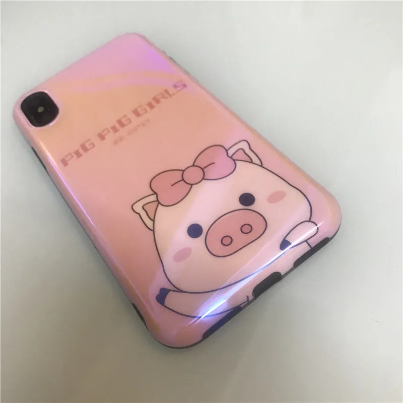 JiBan For iphone X Cute Cartoon Animal Pig Case Fashion Cool Blue Ray Light Soft TPU Back Phone Cover Shell Apple 6s 7 8Plus |
