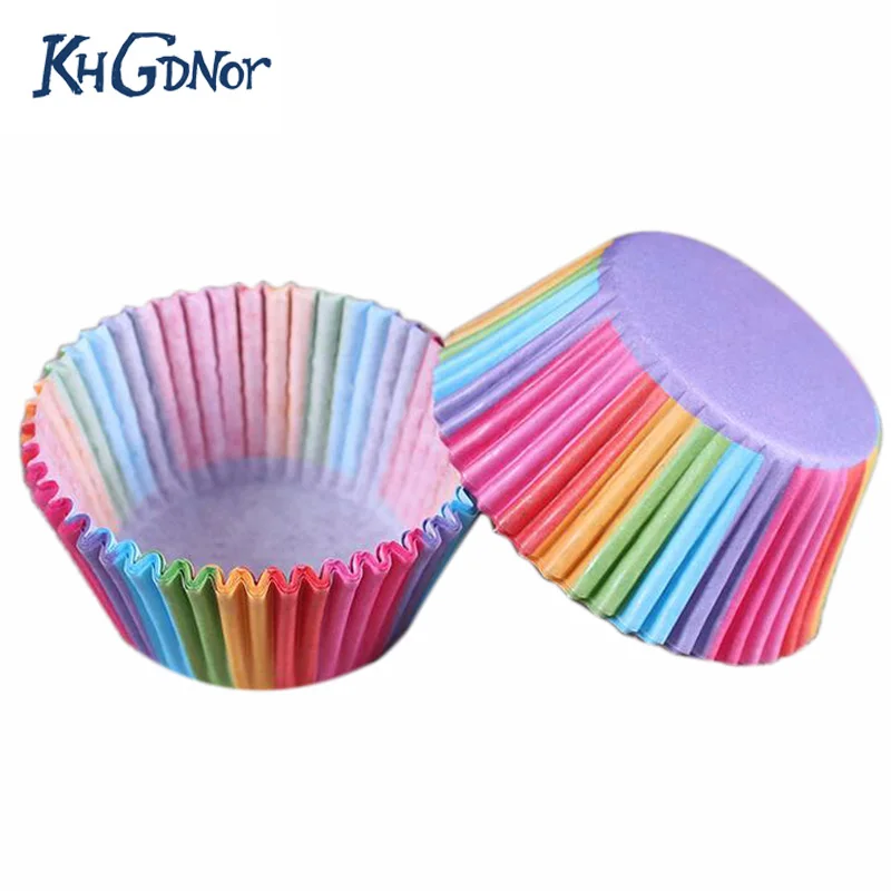 100 шт Красочные радужные Бумажные Формочки для капкейков коробка кексов форма