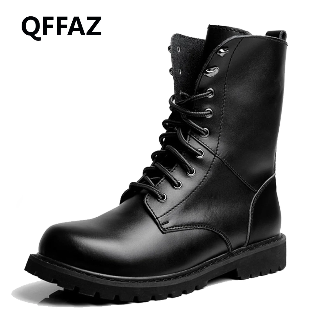 QFFAZ зимняя теплая обувь из натуральной кожи модные мужские зимние ботинки сапоги