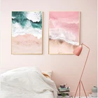 Настенная картина с изображением пляжа розового цвета, рисунок на холсте, современный минималистичный постер в скандинавском стиле, для гостиной, домашний декор