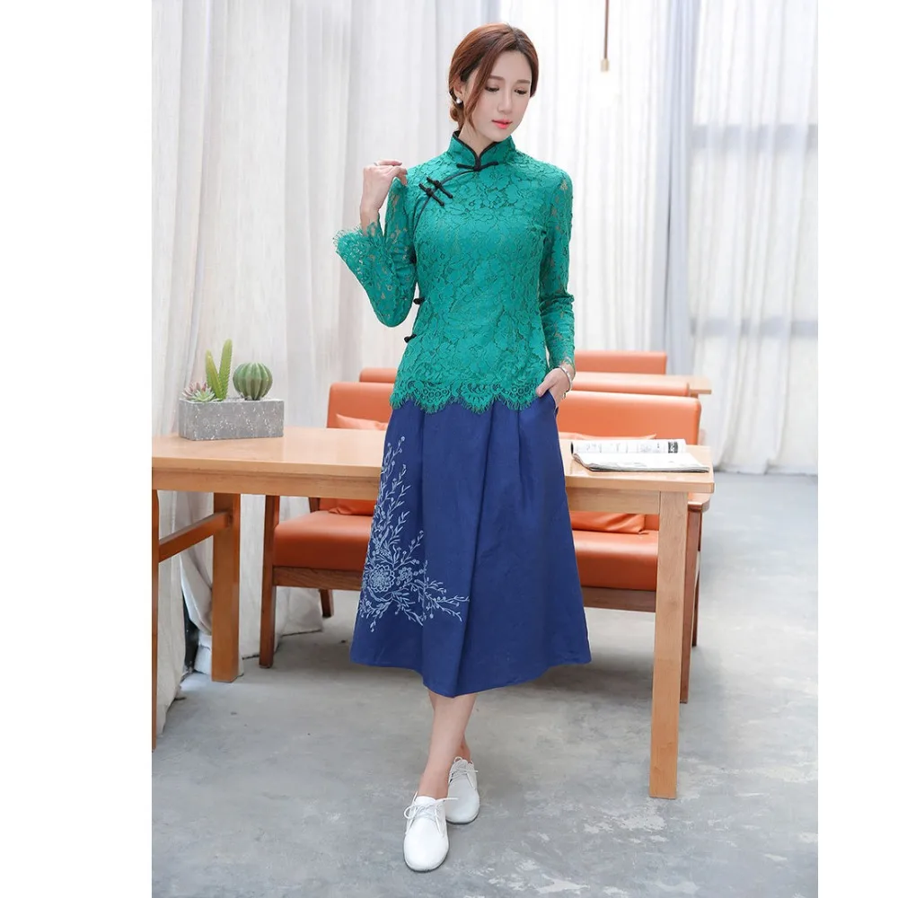 

New Fashion Women Blouses 2017 Spring Summer Green Lace Blouse Sexy Long Flare Sleeve Women Tops Blusas Camisas Mujer