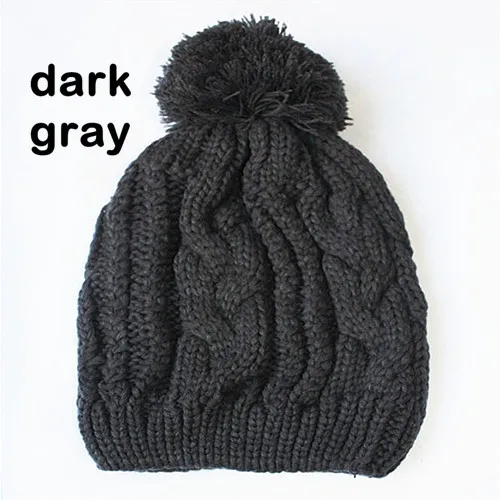 dark gray Мужские и женские вязаные шерстяные шапочки с меховыми помпонами, зимняя теплая шапка, уличная шапка Skullies, Спортивная Кепка в стиле хип-хоп, s - Цвет: dark gray