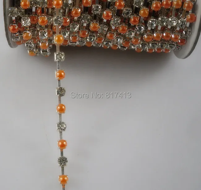 SS18 модная Аппликация Оранжевый Красный жемчуг бриллиант Серебряная цепочка