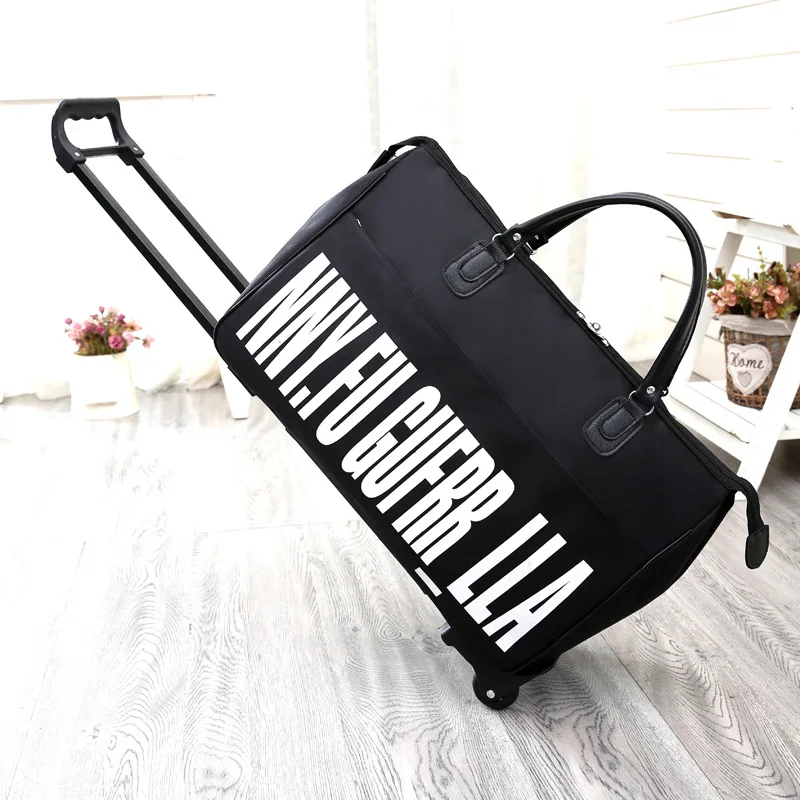 black 2 AMLETG, новинка,, модная женская багажная сумка на колесиках, багажная сумка, повседневная рулонная Складная багажная сумка, дорожная сумка, чемодан на колесиках - Цвет: black 2