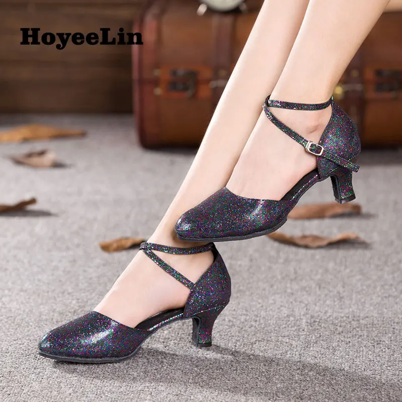 

Women Prom Party Dance Shoes Glitter Modern Dance Heels Indoor Suede Sole Waltz Tango Salsa Party Dancing Shoes