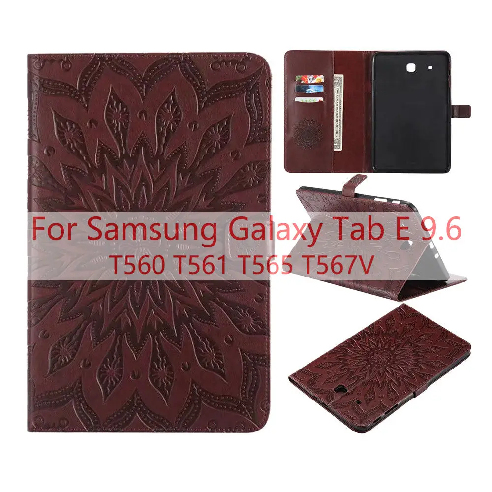 Чехол для планшета для samsung Galaxy Tab E 9,6 T560 T561 T565 T567 T567V тиснение из искусственной кожи мягкая задняя крышка складной флип-чехол с подставкой - Цвет: Коричневый