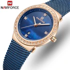 NAVIFORCE женские кварцевые часы, женские модные роскошные розовые золотые синие часы, женские простые наручные часы из нержавеющей стали с сетчатым ремешком