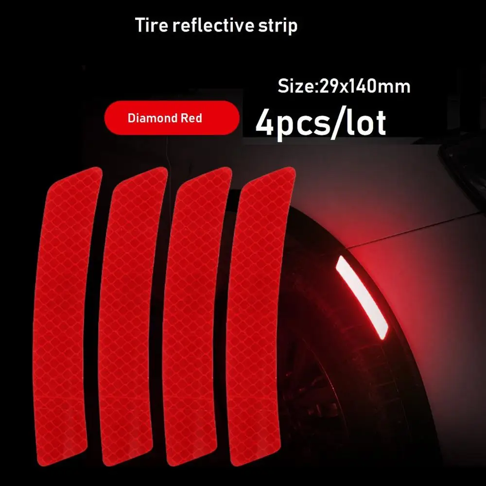 Diamond Red 4 шт., Светоотражающие Полоски для шин, самоклеющиеся Предупреждение ющие Стикеры для автомобиля, грузовика, кемпера, фургона, безопасные аксессуары, белый/желтый/красный, 29x140 мм - Цвет: Diamond Red