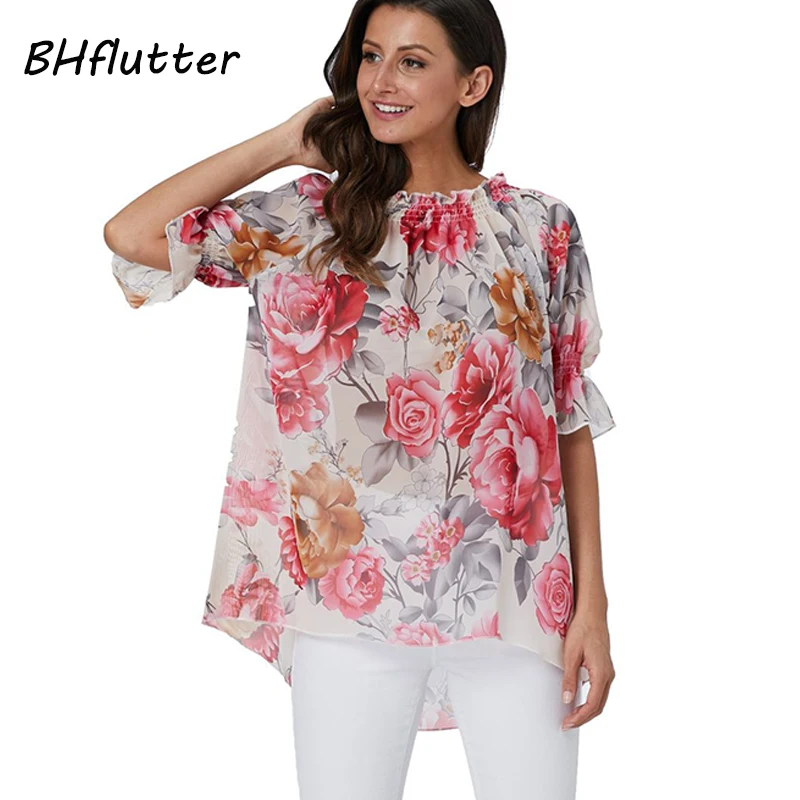 BHflutter летние блузки рубашки 2019 новый стиль цветочный принт повседневные