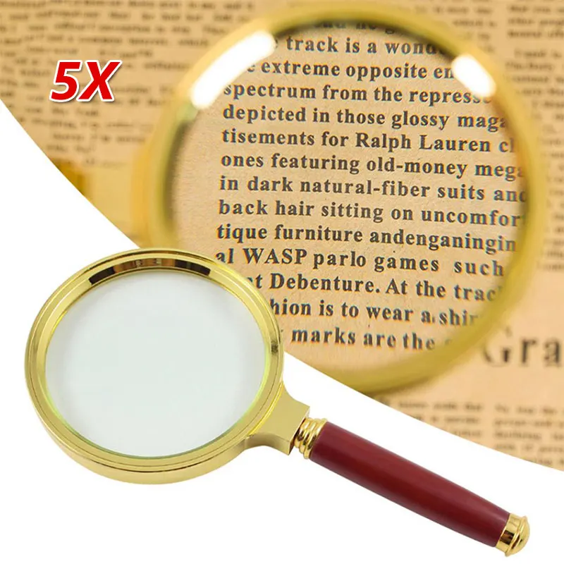 Лупа 5 X Ювелирная пластиковая Имитация деревянной ручки желтая красная Удобная