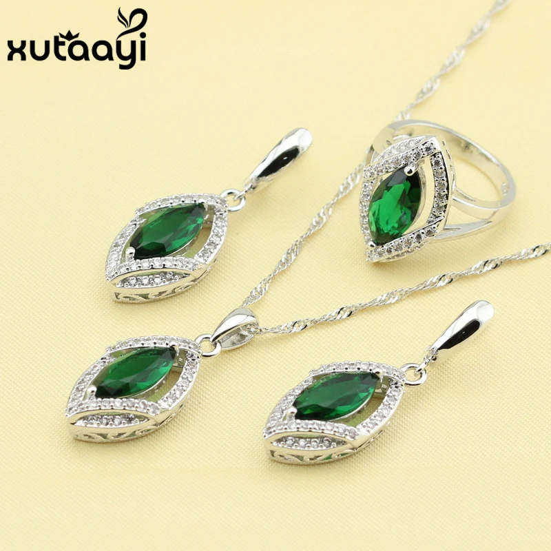 Соблазнительные искусственные зеленые камни с белым кубическим цирконием набор