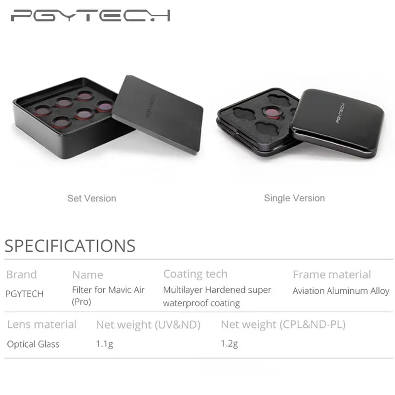 Новый фильтр PGYTECH для DJI MAVIC Air PRO фильтры объектива UV CPL ND4 ND8 ND16 ND32 набор фильтров