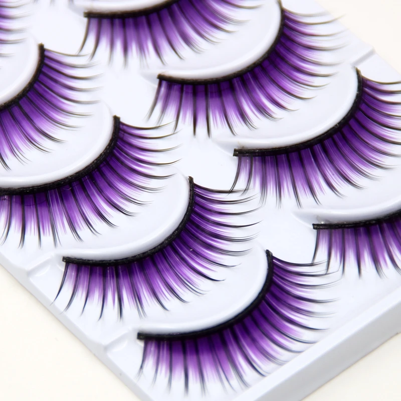 False Eyelashes Thick Slim Cross Section Purple False Eyelashes Smoked Makeup Stage Makeup Purple False Eyelashes