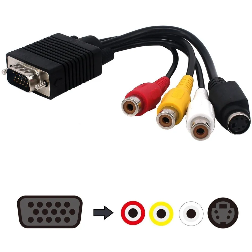 VGA штекер S-Video 3 RCA разъем Женский Композитный AV ТВ выход адаптер конвертер видео кабель для компьютера на ЖК-монитор проектор ТВ