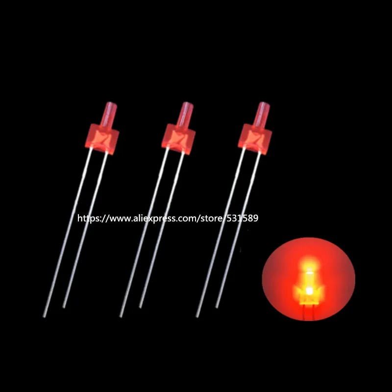 100 шт. DIP светодиодная лампа длинные ножки башня пакет красный 2 мм плоский верх LED диффузный 1,8-2,4 В