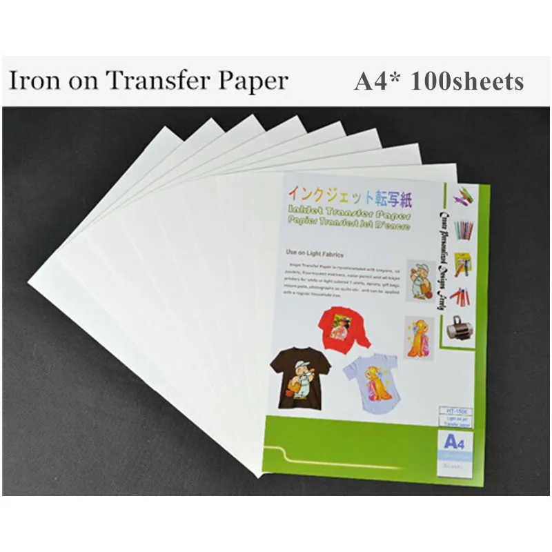 (A4*100pcs) Wholesale Inkjet Iron On Thermal Transfer Printing Paper Papier Transfert Iron-on Transfers Papel for Tshirt HT-150E