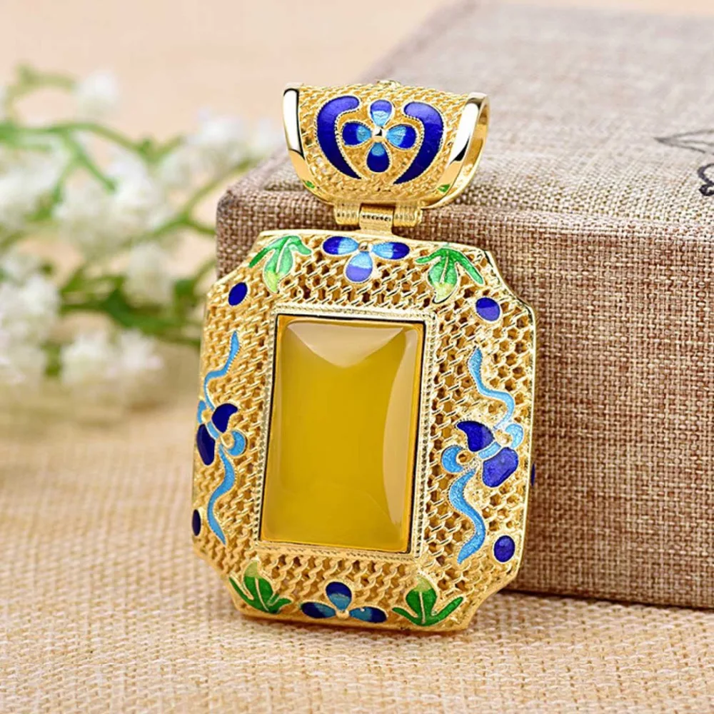 free shipping S925 silver inlay chalcedony Agates Pendant beeswax Fashion Jewelry Cloisonne sweater chain | Украшения и