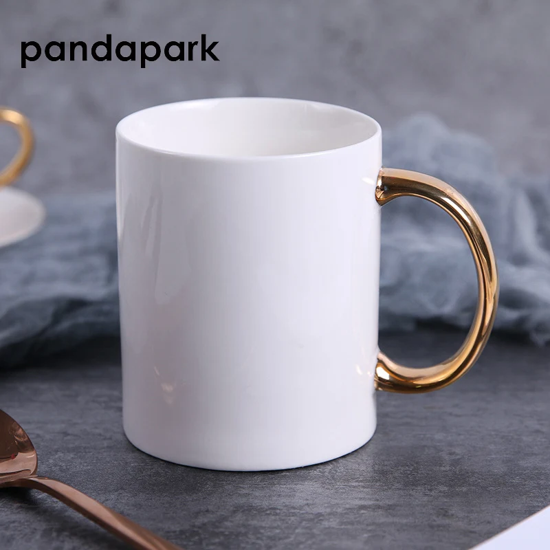 Pandapark Новинка 2018 короткая белая керамическая кофейная кружка с золотыми ручками