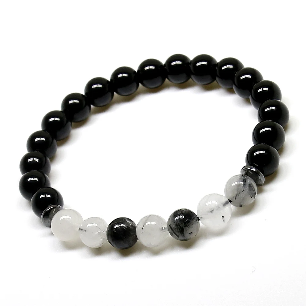 Популярный браслет с бусинами мала для мужчин черный оникс и рутилированный