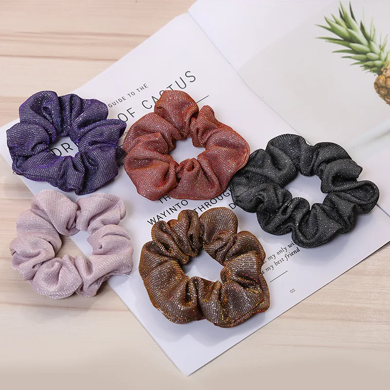 Shining Glitter Metalic Fabric Hair Scrunchies Women Accessories Tonytail Holder Elastic Ties |
