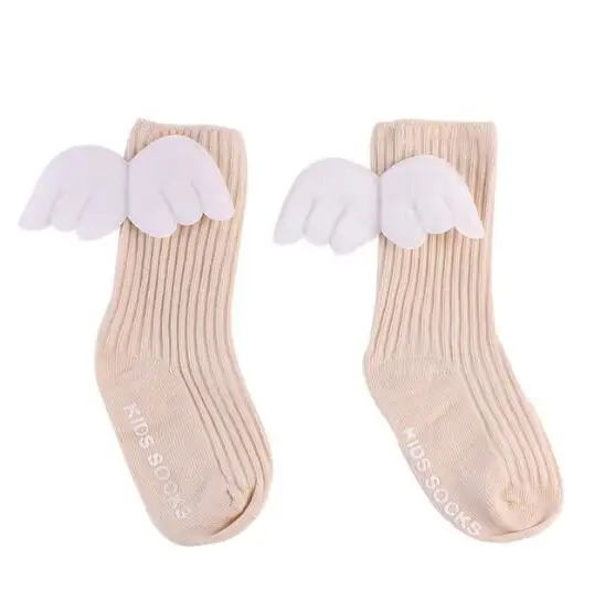 0-4years beige Детские гетры, хлопковые милые гольфы для малышей, Мягкие Носки ярких цветов с 3D крыльями ангела для малышей 0-4 лет - Цвет: 0-4years beige