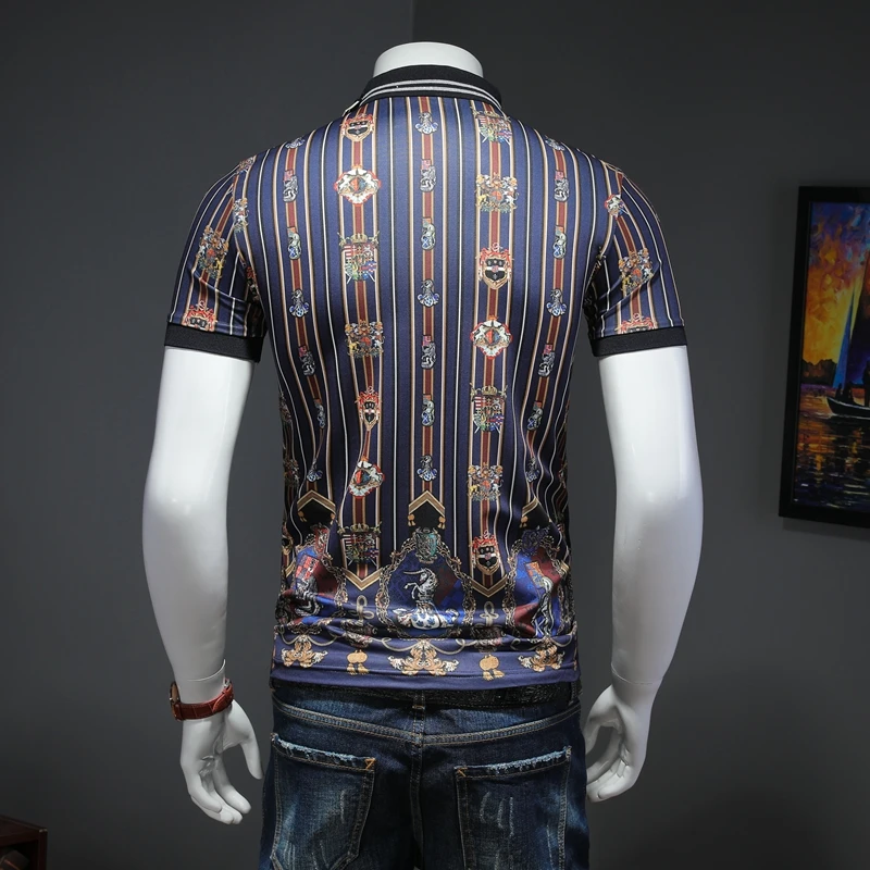 2019 Летняя мужская рубашка поло с отворотом и коротким рукавом принтом qiantang P75 2009